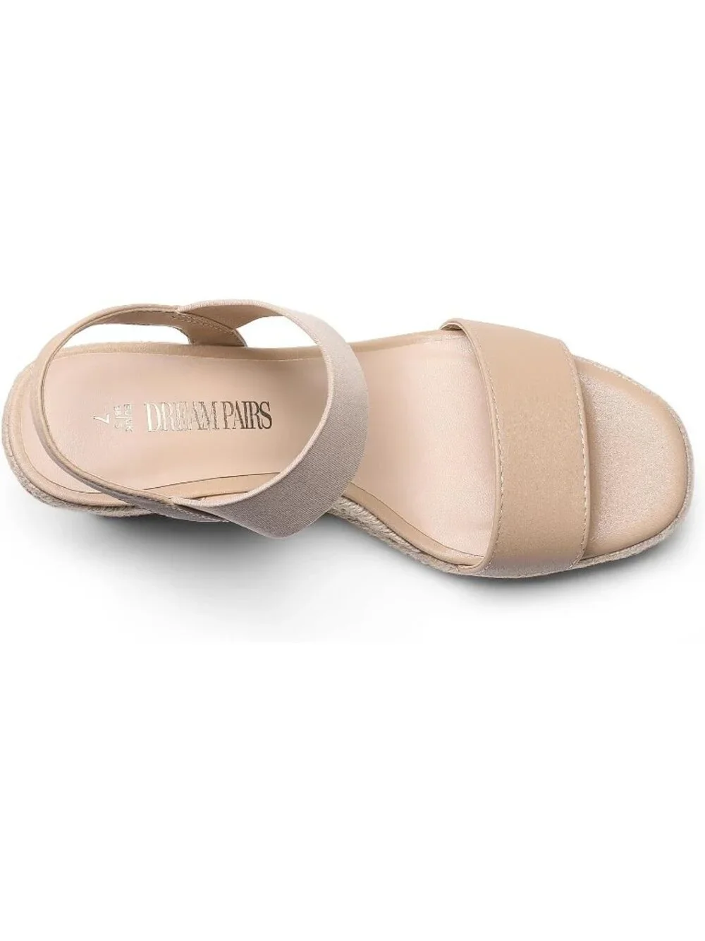 Dream Pairs Women's Nude Pu Open Toe Elastic Ankle Strap Wedge Platform Sandals